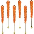 Fruidles Rock Candy Lollipops Pops Candy Suckers, Color and Flavor Assortment, Individually Wrapped, 6.5" (Orange, Pack of 12)