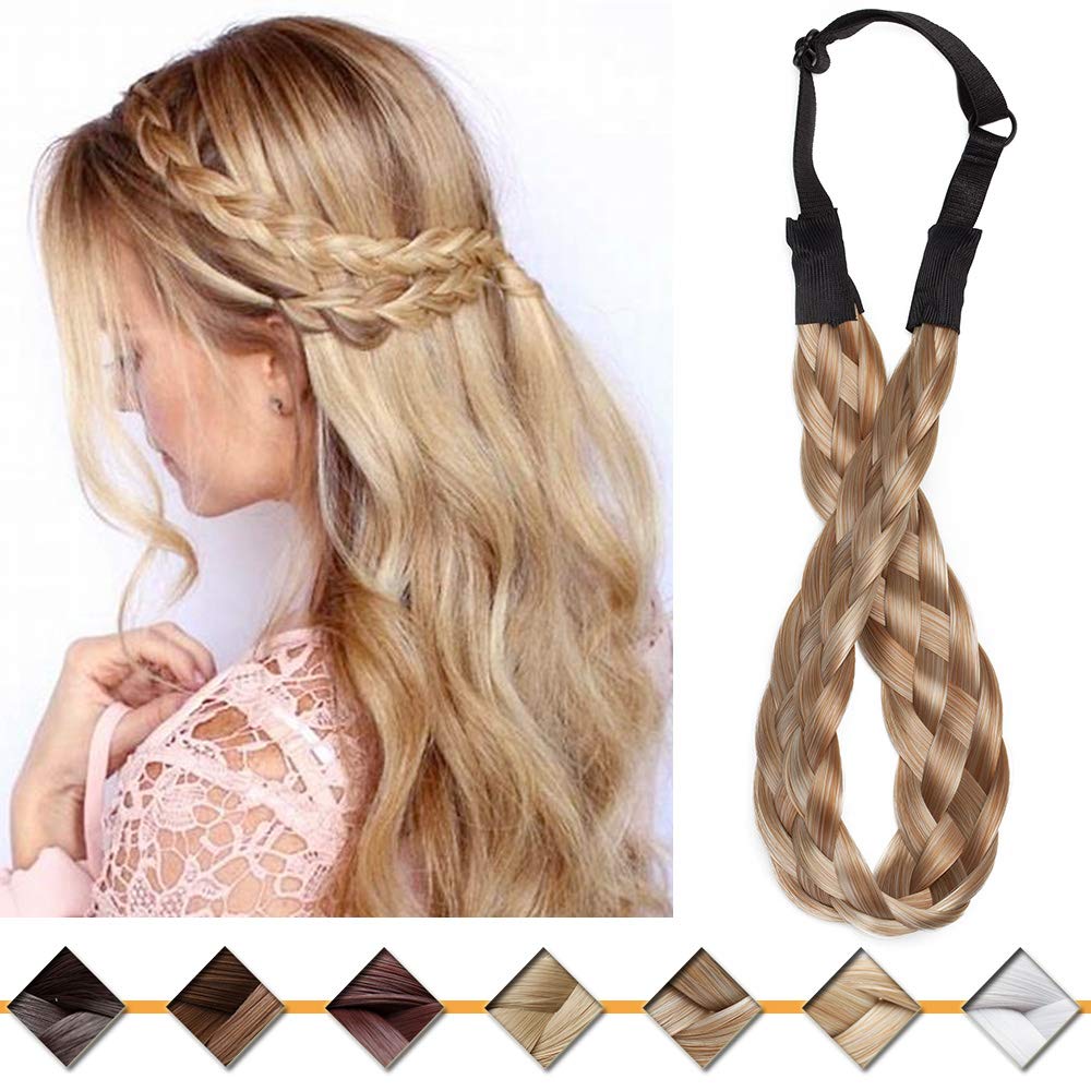 Silk-co Stretchable Plaited Headband Twist Hair Bands Fashion Plait Braided Hair Accessories Women Synthetic Honey Blonde mix Bleach Blonde