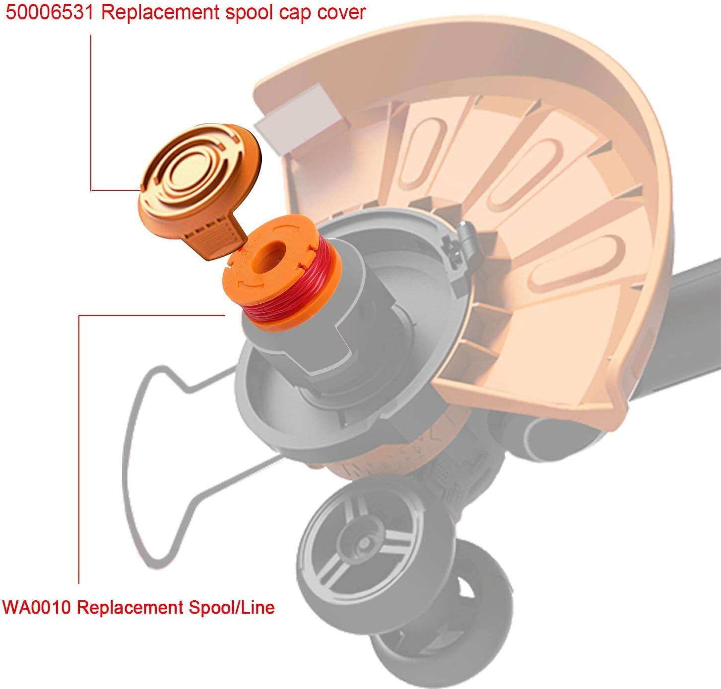 Thten Replacement Trimmer Spool Line for Worx WA0010 WG180 WG163 Weed Wacker Spool with WA6531 GT Spool Cover 50006531 String Trimmer Refills 10ft 0.065" 10 Pack (8 Spools, 2 Trimmer Cap) : Garden & Outdoor
