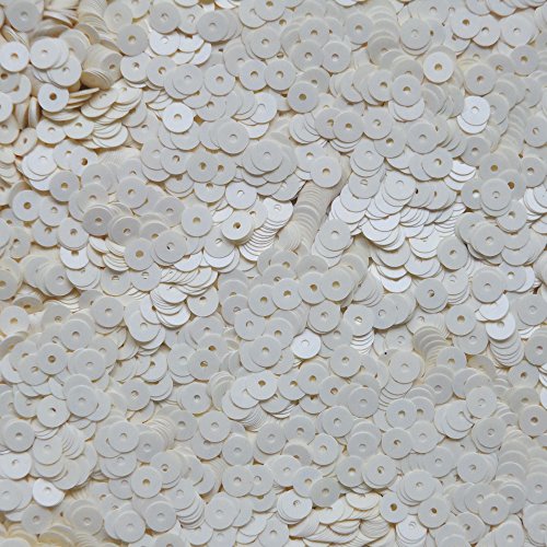 5mm Flat Round Sequin Paillettes ~ Opaque Eggshell White ~ Loose sequins for embroidery, bridal, applique, arts, crafts, and embellishment. Made in USA.