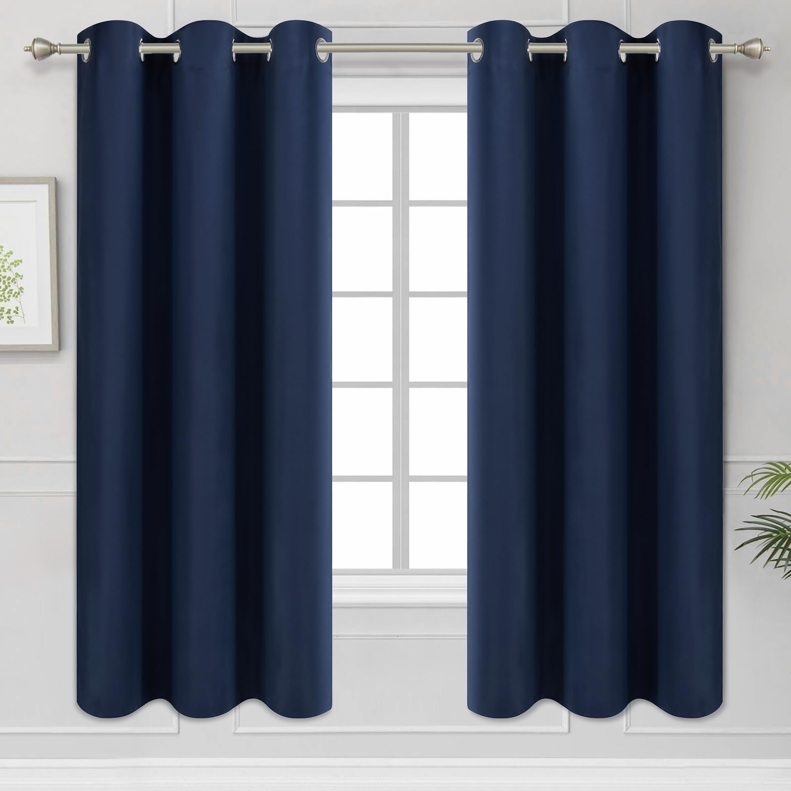 Diraysid Navy Blue Grommet Blackout Curtains for Bedroom Thermal Insulated Room Darkening Curtains Drapes, W42 x L63, 2 Panels