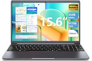NACLUD Laptop, 15.6 Inch laptops Computer, 24GB RAM 512GB SSD Storage, 1080P Display Full HD Laptop, Celeron N5095, Full Size Keyboard, Dual Band 5GWiFi, 2xUSB 3.0, Type-C, Mini HDMI(Gray)