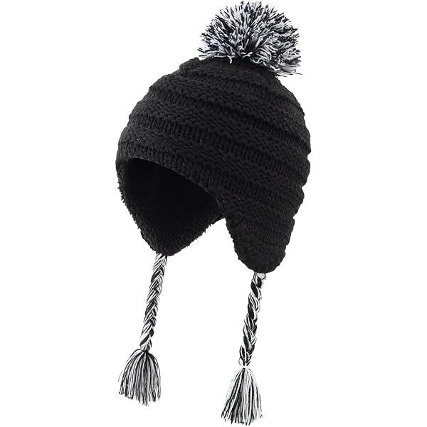URSFUR Wool Knit Beanie Hat With Fur Pom - Warm Slouchy Winter Cap For Women & Men, Black