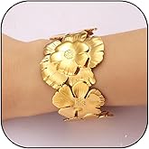 Gold Cuff Bracelets for Women - Wide Boho Chunky Bangles, Vintage Open Cuff, 18K Gold Plated Non-Tarnish Jewelry