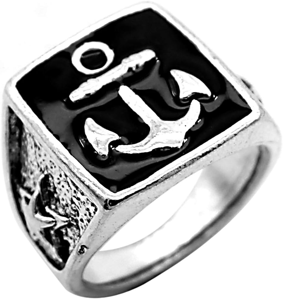 Anchor Square Silver Statement Ring for Mens Boys