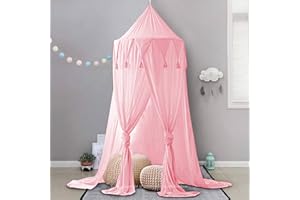 Dix-rainbow Bed Canopy Lace Net Unique Pendant Play Tent Bedding for Kids Playing Reading with Children Round Dome Netting Curtains Baby Boys Girls Games House - Pink
