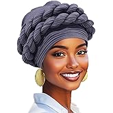 Woeoe Women African Turbans Pre-Tied Twisted Grey Hat Rhinestone Stretchy Head Wrap for Church Party