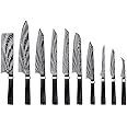 IKXO Knife Set 10 Piece Kitchen Knife Set Damascus Chef Knife Professional Kitchen Knives,G-10 Handle Twisted Octagon, Black, Full Tang Professional Forged Handmade