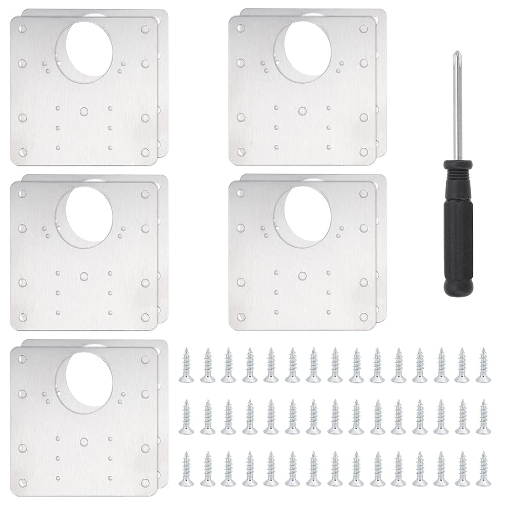 UNICRAFTALE 10 Sets Hinge Repair Plate 430 Stainless Steel Hinges Repair Plates Brackets Kitchen Cupboard Cabinets Door Hinge Repair Plate with Screws and Cross Screwdriver Fixing Plate Hardware