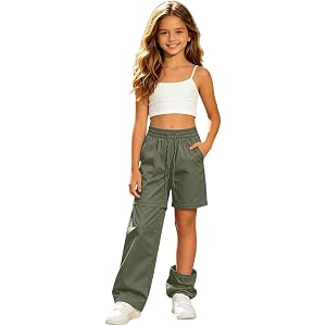 Girls Hiking Pants Lightweight Quick-Dry Convertible Zip Off Pants Casual Hiking Tactical Outdoor Travel Trousers 6-14Y