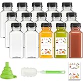 GUSTO [8 oz. - 15 Count] Reusable Juice Bottles With Caps, Labels, Brush, and Silicone Funnel - Clear Bottles with Caps, Juic