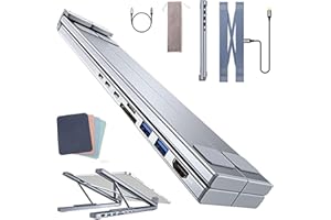 USB C Laptop Stand with Docking Station, Adjustable Ergonomic Laptop Riser with 4K HDMI, USB 3.0, PD Charging, Foldable Alumi