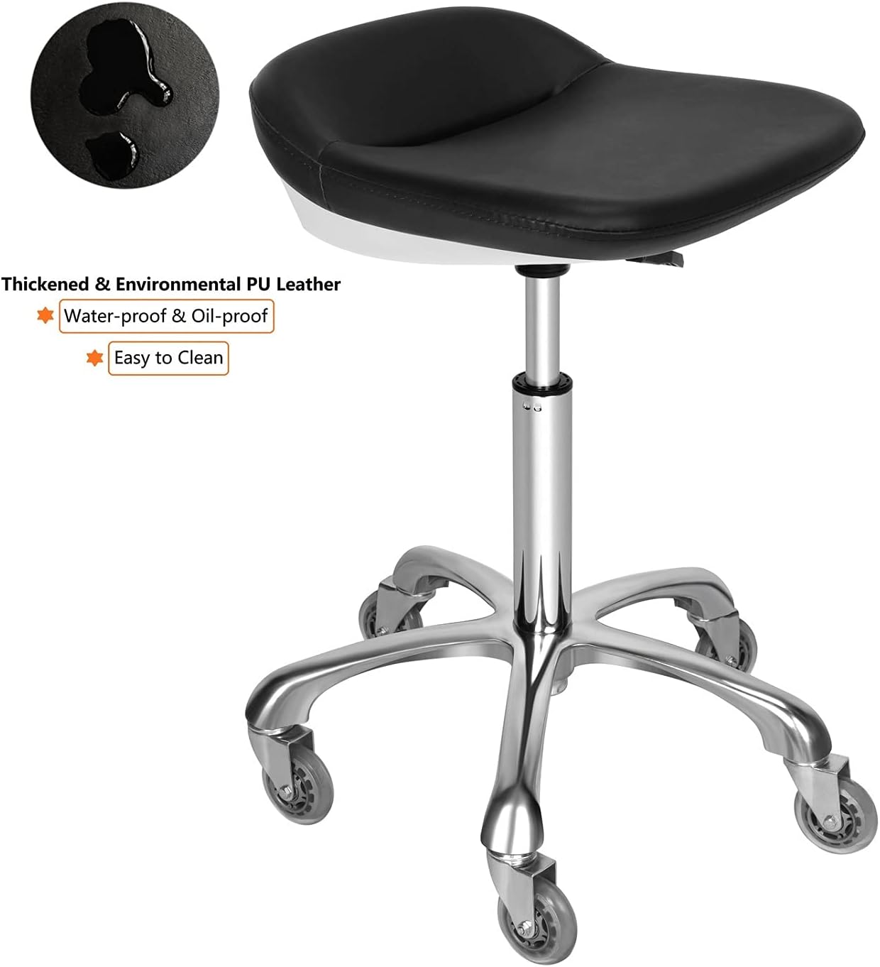 Mcdoofly Elegant Rolling Barber Stool Swivel Salon Stool Adjustable Home Office Stool Chair with Wheels,Black: Furniture & Decor