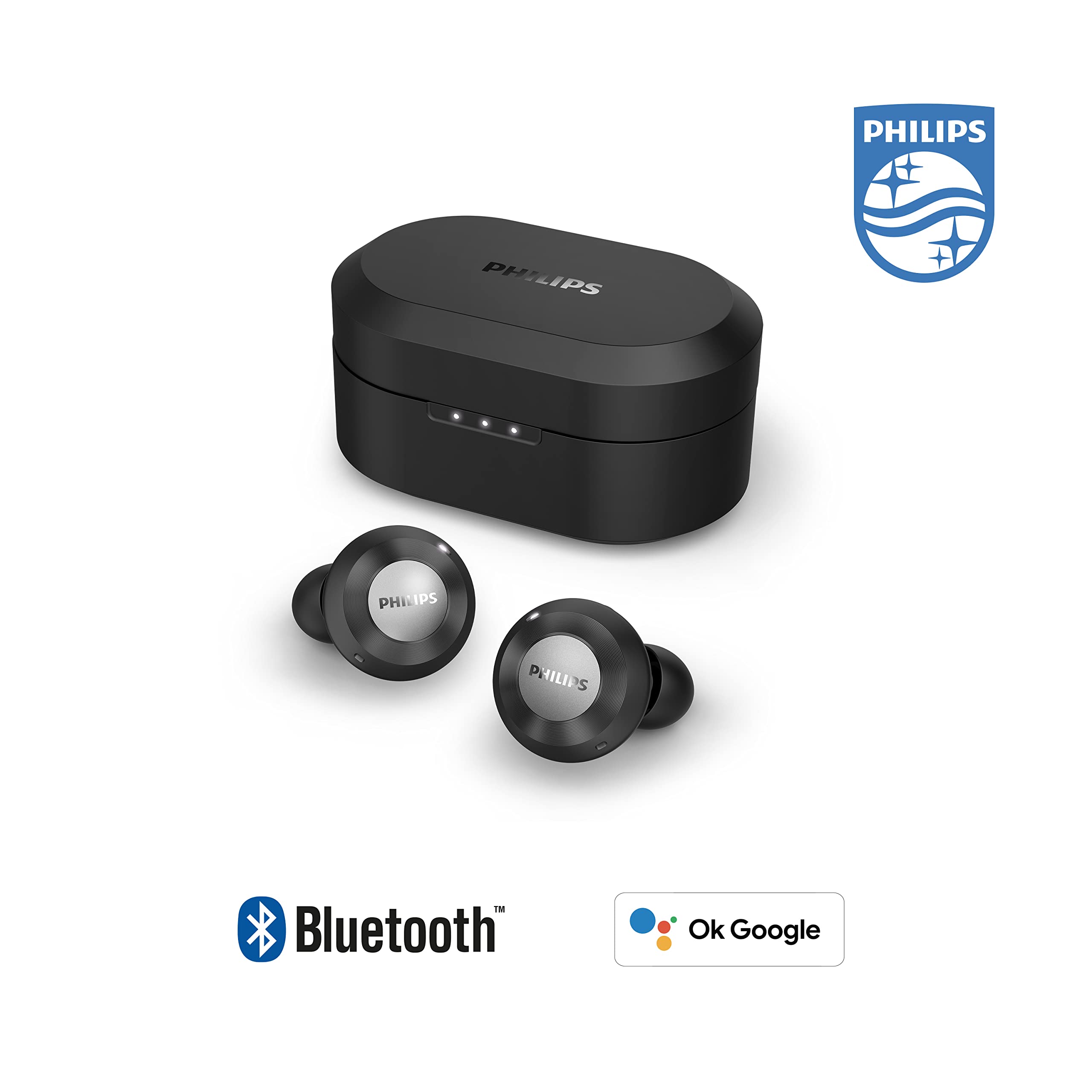 Philips T8505 True Wireless Earbuds, Hybrid Active Noise Canceling (ANC), Bluetooth 5.0 Voice Assistant, IPX4 Splash Resistant, App Control, USB-Charging, Wireless Charging case Included (TAT8505BK)