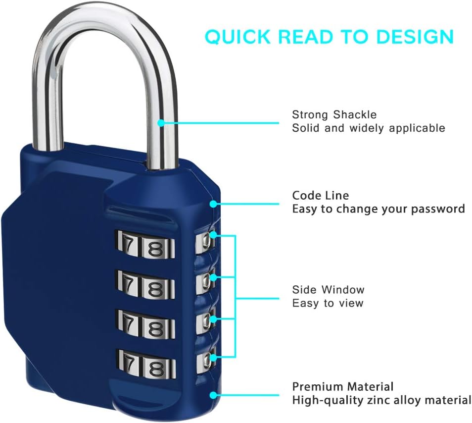 ZHEGE Combination Locker Lock, 4 Digit Outdoor Padlock for Gym, School, Gates, Doors, Fence, Hasps and Storage - - 