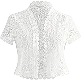 GORGLITTER Women's Floral Lace Short Sleeve Cropped Cardigan for Dress Crochet Open Front Bolero Shrugs Cardigan Blazer