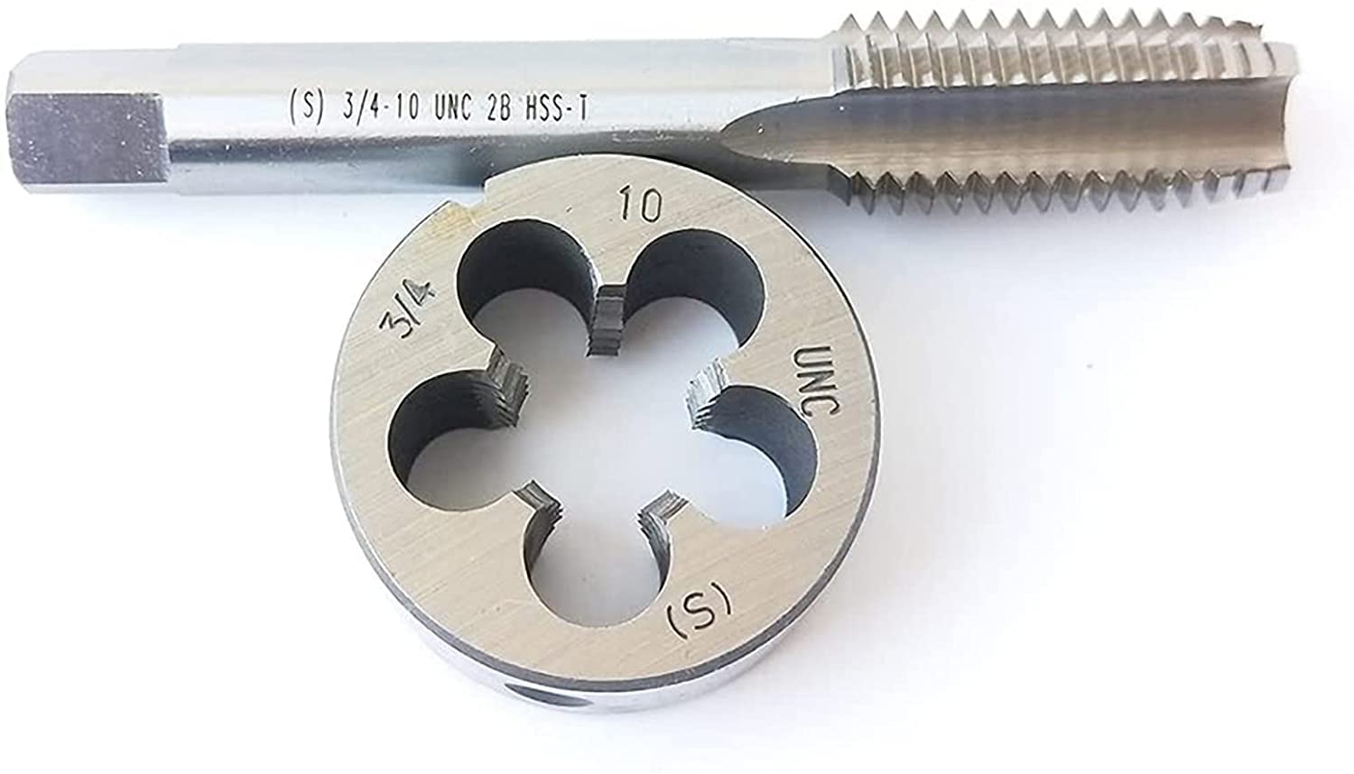 HUAZHICHUN 1PC 3/4-10 UNC Tap + 1PC 3/4-10 UNC Die, HSS Tap and Die Set Right Hand Tap