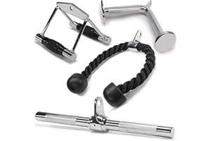 Yes4All Cable Machine Attachment, Row Handles, Tricep Rope, Straight Bar, V Bar, LAT Pulldown Accessories Load 880 LB for Home Gym