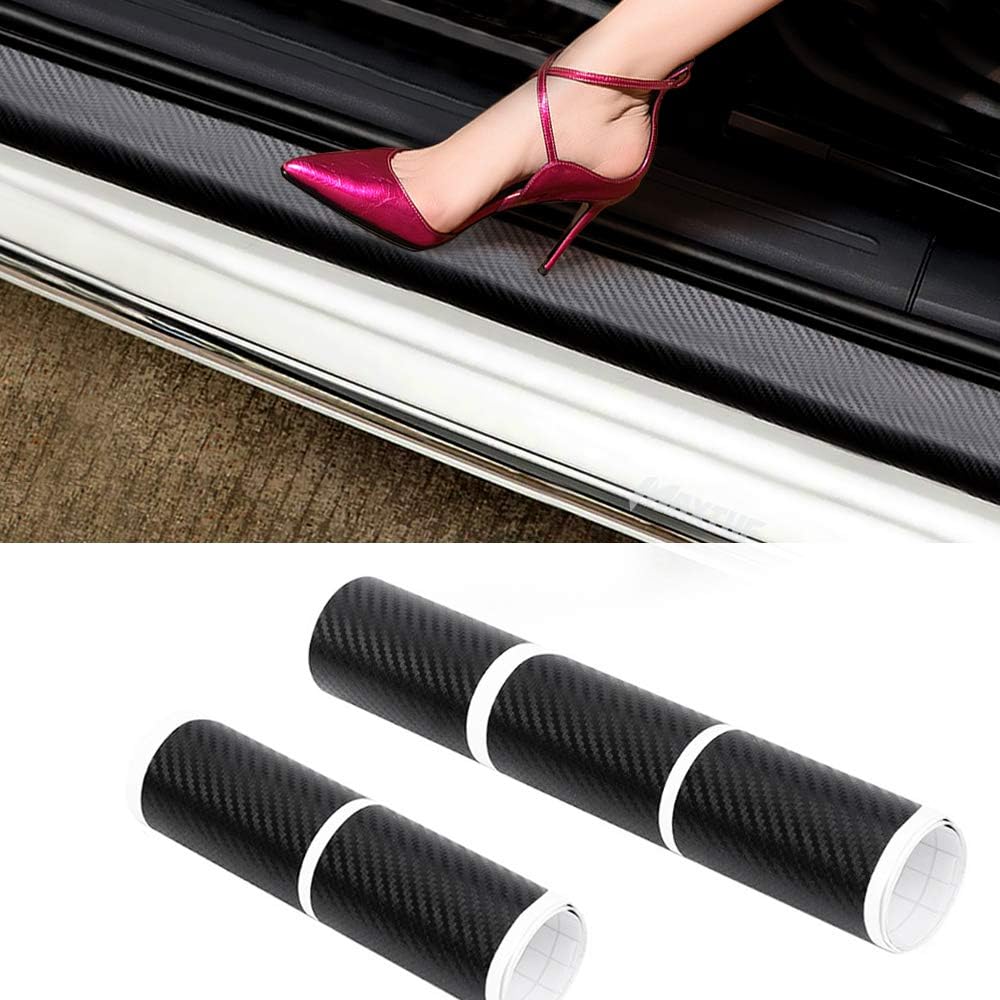 MAXTUF Door Sill Protector, 5Pcs 4D Carbon Fiber Car Door Guard Bumper Protection Trim Cover Scuff Plate Sticker with Strong Adhesive for Universal Car SUV Pickup Truck
