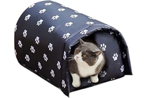 YOMEESOUL Outdoor Feral Cat House Winter,Weatherproof Waterproof Rainproof Foldable Cotton Filled Thicken Stray Feral Cats Dogs Tent Shelter Home Keep Warm Outdoor Indoor Garden (Medium - 2 Cats)
