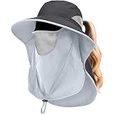 Womens Sun Hat Wide Brim UPF50+ Outdoor Sun Protection Ladies Fishing Hat with Neck Flap Detachable Face Cover