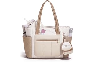 Wandering Nature Puffer Tote Bag for Work & Nurse, 2-Piece Tote with Mini Pouch, Fits 15.6" Laptop, Dual Inner Cup Holders