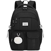 Teen Girls Backpack Black, College Student Book Bag for Womens, Middle High School Bag Elementary Kids Bookbags Morral Escolar Niña