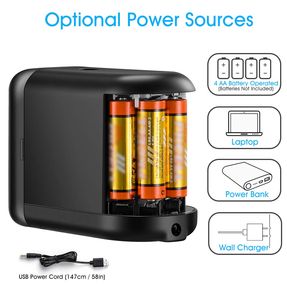 Tobeape Electric Pencil Sharpener, Heavy-duty Helical Blade, Variable Sharpness Control for 6.5-8mm Diameter Pencils, USB or AC or 4 AA Batteries Operated in Classroom Office Home