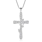 Women Butterfly Cross Necklace 925 Sterling Silver Crucifix Pendant Birthstones Jewelry Christmas Birthday Gift for Mom Wife Lover