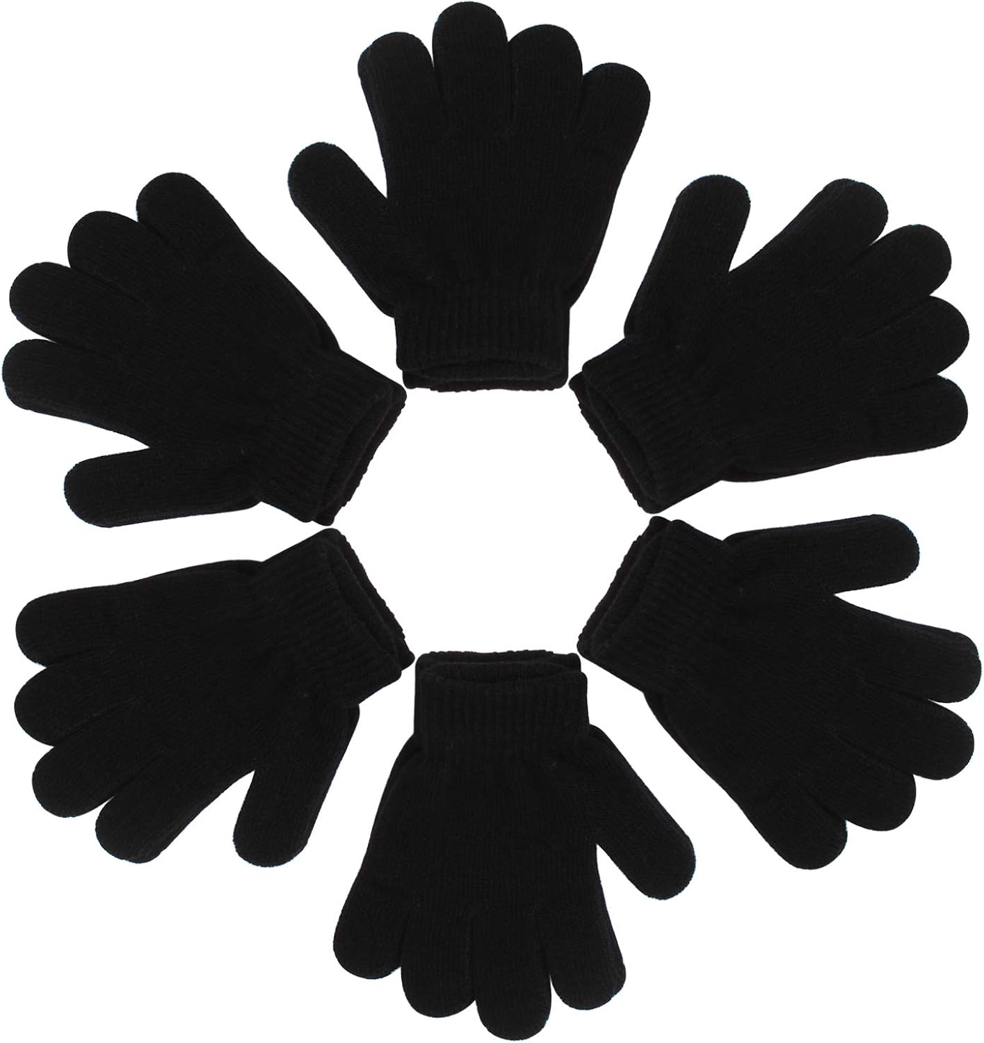 Cooraby 6 Pairs Kids Knitted Magic Gloves Teens Warm Winter Stretchy Full Fingers Gloves: Clothing