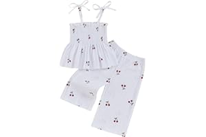 Summer Clothes Toddler Girl Camisole Outfit Infant Baby Cotton Linen Lace Smocked Sleeveless Tank Top Pants Set 0-7T