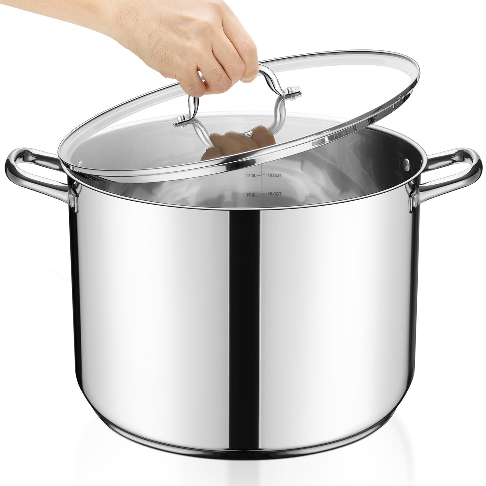 Camerons 20 Quart Stock Pot With Lid - 18/10 Professional Grade Tri-Ply Stain