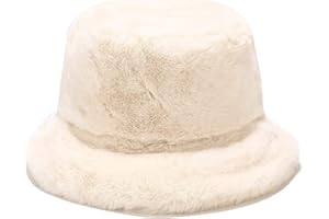 BEARUN Winter Faux Fur Furry Bucket Hat Fluffy Fuzzy Warm Hat Plush Fisherman Hat for Women Men Teens Girls
