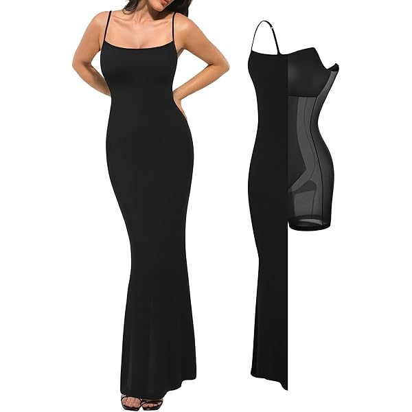 Popilush Maxi Dresses for Women Built-in Bra Shapewear Bodycon Modal Long  Dress Tummy Control Fit Casual Formal Dresses Black X-Small at Amazon  Women's Clothing store