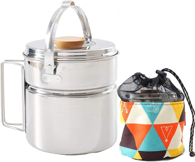 Stainless Steel Portable Pot Camping Set Pot With Storage Bag, Barbecue