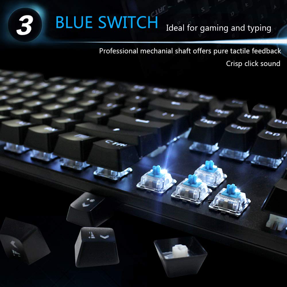 Philips Mechanical Gaming Keyboard Wired Ergonomic Keyboard with Blue Switch, LED Backlit, 9 Cool Switchable Light Effects, Aluminium Alloy Panel (Black)