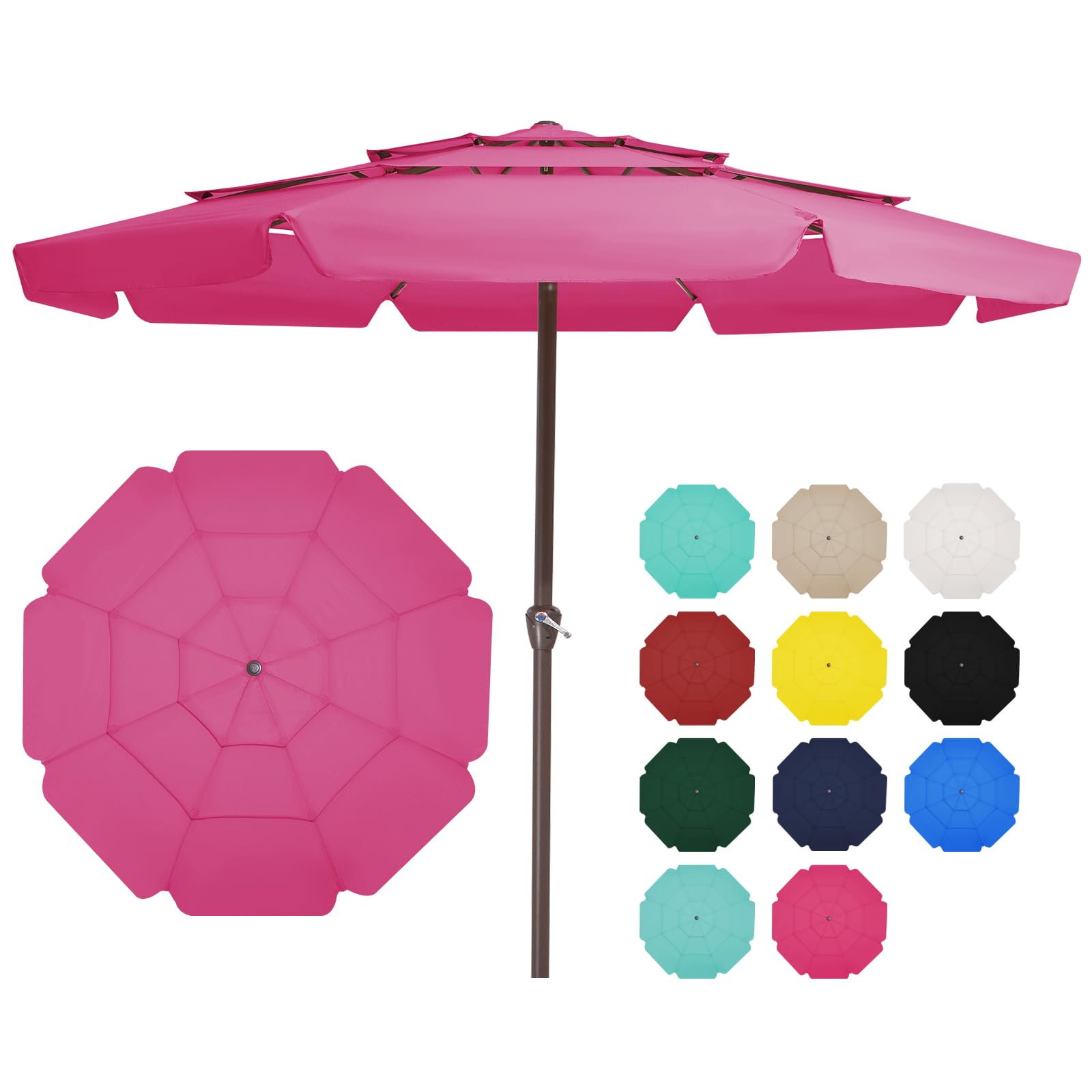 Photo 1 of JEAREY 3 Tiers 12 FT Patio Umbrellas Outdoor Table Umbrella with Crank No Tilt Market Umbrella 8 Sturdy Ribs UV Protection Waterproof for Garden,Deck,Backyard,Pink