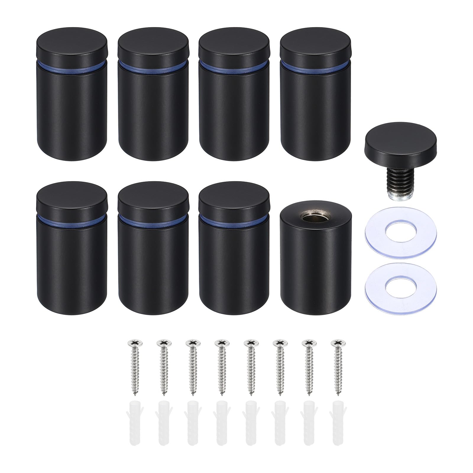 PATIKIL 1 x 1.6 Inch Sign Standoff Screws, 8 Set Stainless Steel Wall Standoff Mounting Hardware Advertising Glass Nail for Hanging Acrylic Picture Frame Acrylic Panel, Black