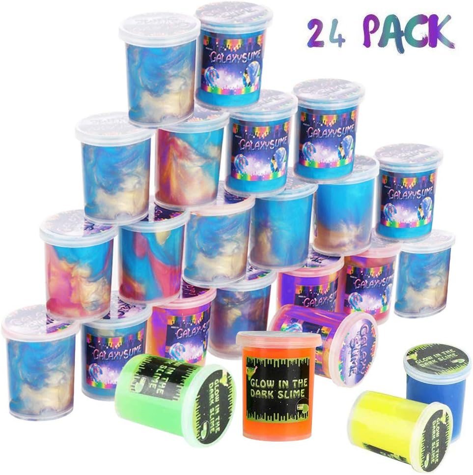 Happyforu 24Pack Marbled Color Slime Kit-12 Pack Uniocrn Galaxy slime-12 Pack Glow in The Dark Slime for Boys and Girls,Super Soft and Non-Sticky