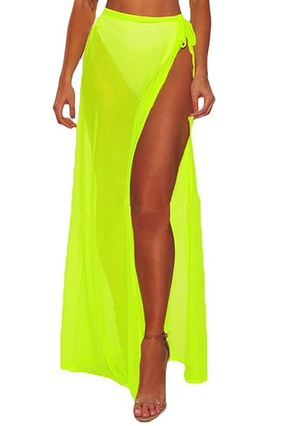 COSIVIA Damen Sommerkleid Boho Sheer Tüll Schlitz Split Chiffon Highwaist Lange Maxirock Cover Up mit Belted