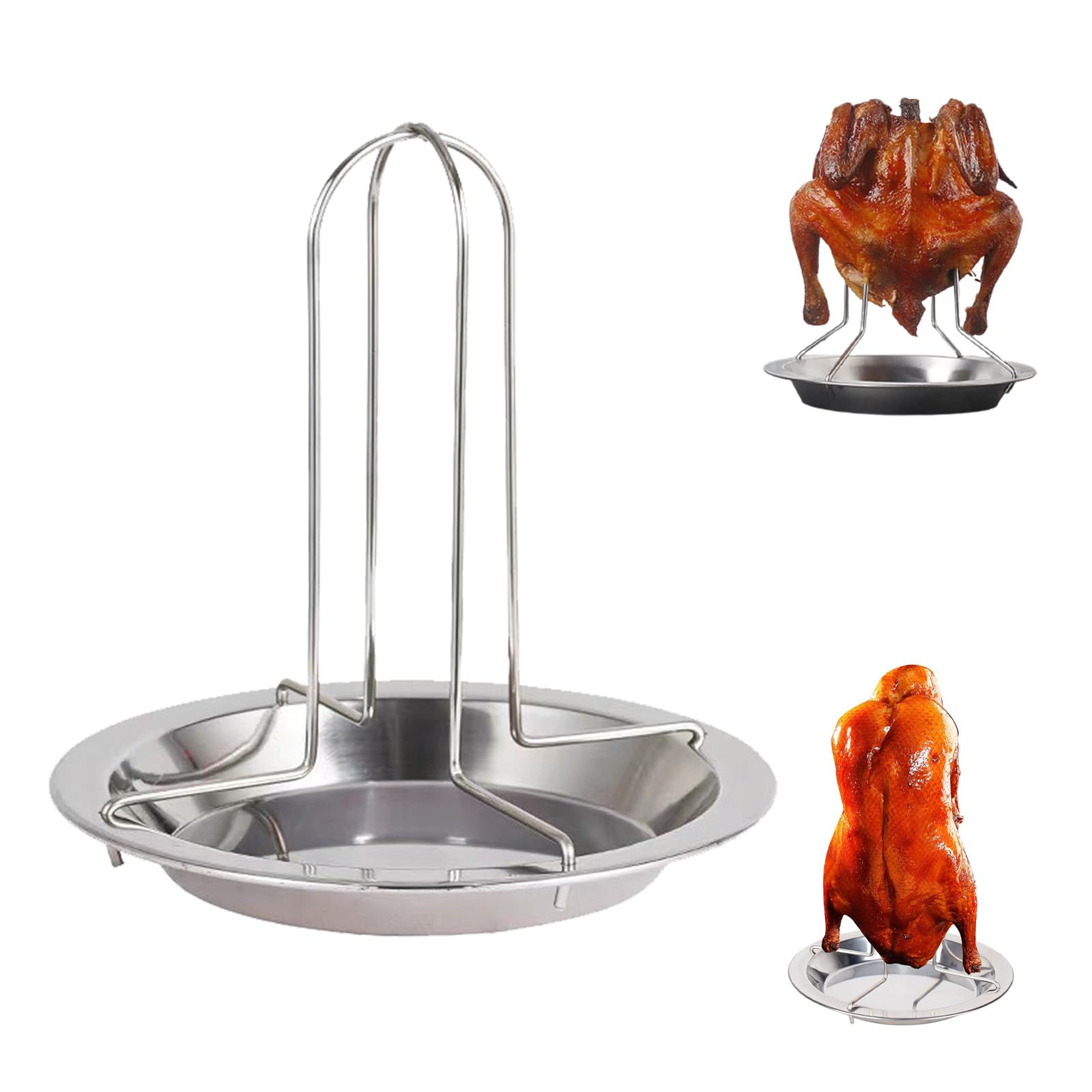 Chicken Roaster Rack Vertical Roaster Holder with Drip Pan Stainless Steel Grill Chicken Holder for Oven and Barbecue Grilling Cooking
