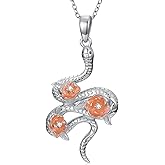 LWXIE Diamond Snake Necklace for Women 925 Sterling Silver Snake with Rose Pendant with Lab Grown Diamond Jewelry Gifts for Birthday