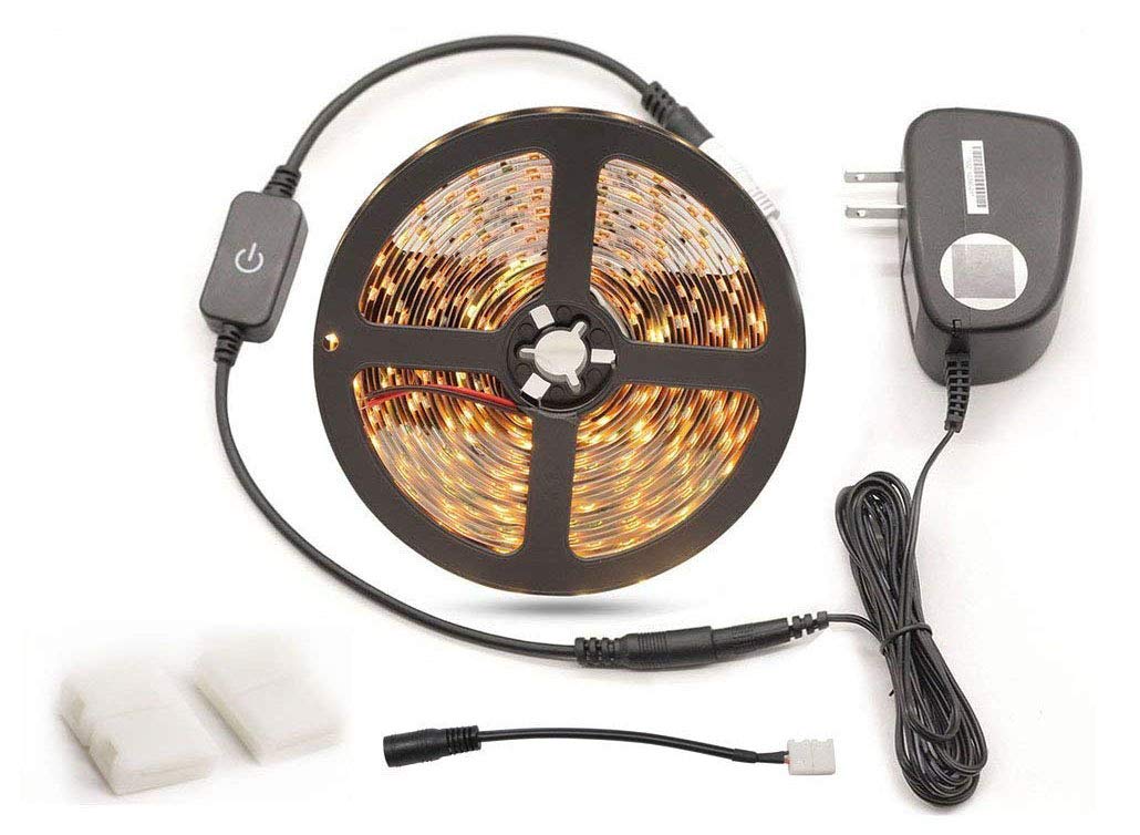 Led Strip Lights 19.6ft/6M Non-waterproof Flexible 360leds Warm White Bed Night Lights Touch Sensor Lighing Kit Manual Bright/Dim Decorate for Mirror cabinets Bed ,Tender Light