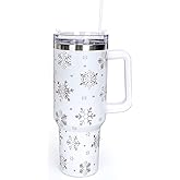 Whaline 40oz Christmas Tumbler with Handle Straw and Lid Snowflake Travel Coffee Tumbler Cup for Xmas Winter Holiday Birthday Party Gift