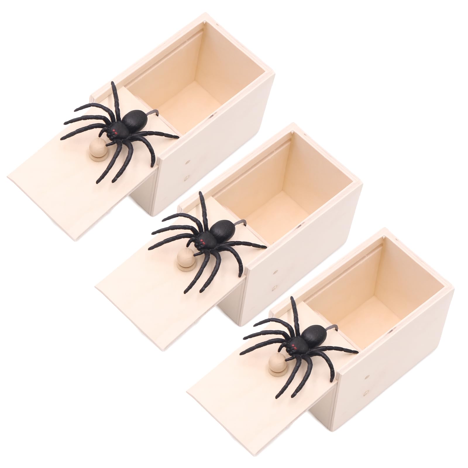 Spider in a Box Prank UK, 3 Pack Funny Prank Toy with Realistic Jumping Spiders, Perfect for Halloween, Party Pranks, and Office Jokes, 5.1 x 5.1 x 9 cm