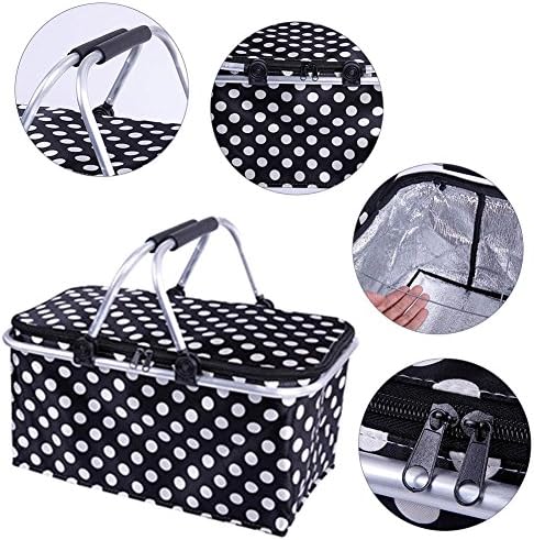 Akalamater 30L Cooler Bag Picnic Basket High Density Insulation (Hot or Cold) Lightweight Foldable Cooler Bag With Aluminum Handle for Shopping,Beach, Picnic,Camping,BBQ