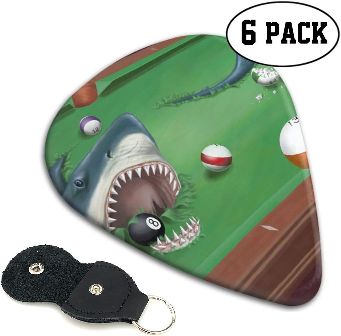 Premium Guitar Pick, Semi-Round Guitar Paddles for Bass Electric Guitar Acoustic Guitar Lovers Guitarists Gift, 0.71mm (Shark In A Pool Billiard Table Guitar Pick, 6 Pack)