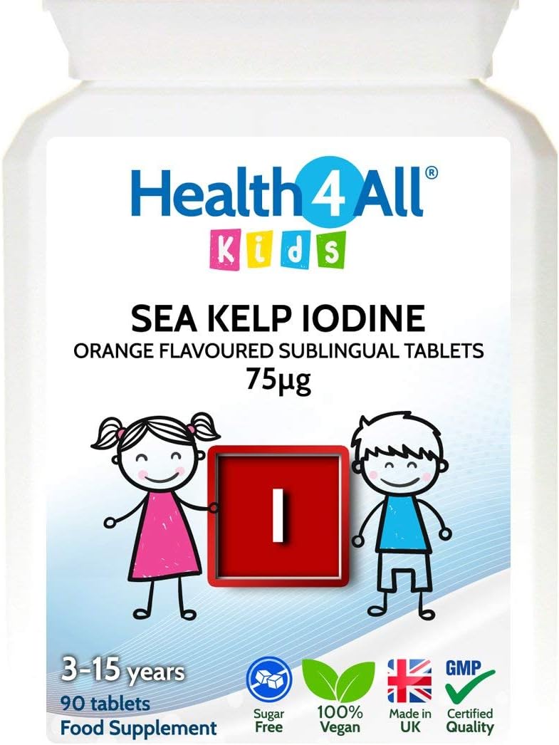 Health4All Kids Sea Kelp Iodine 75mcg 90 Chewable Tablets 3 Months Supply, Natural Vegan Iodine Supplement for Children 3+