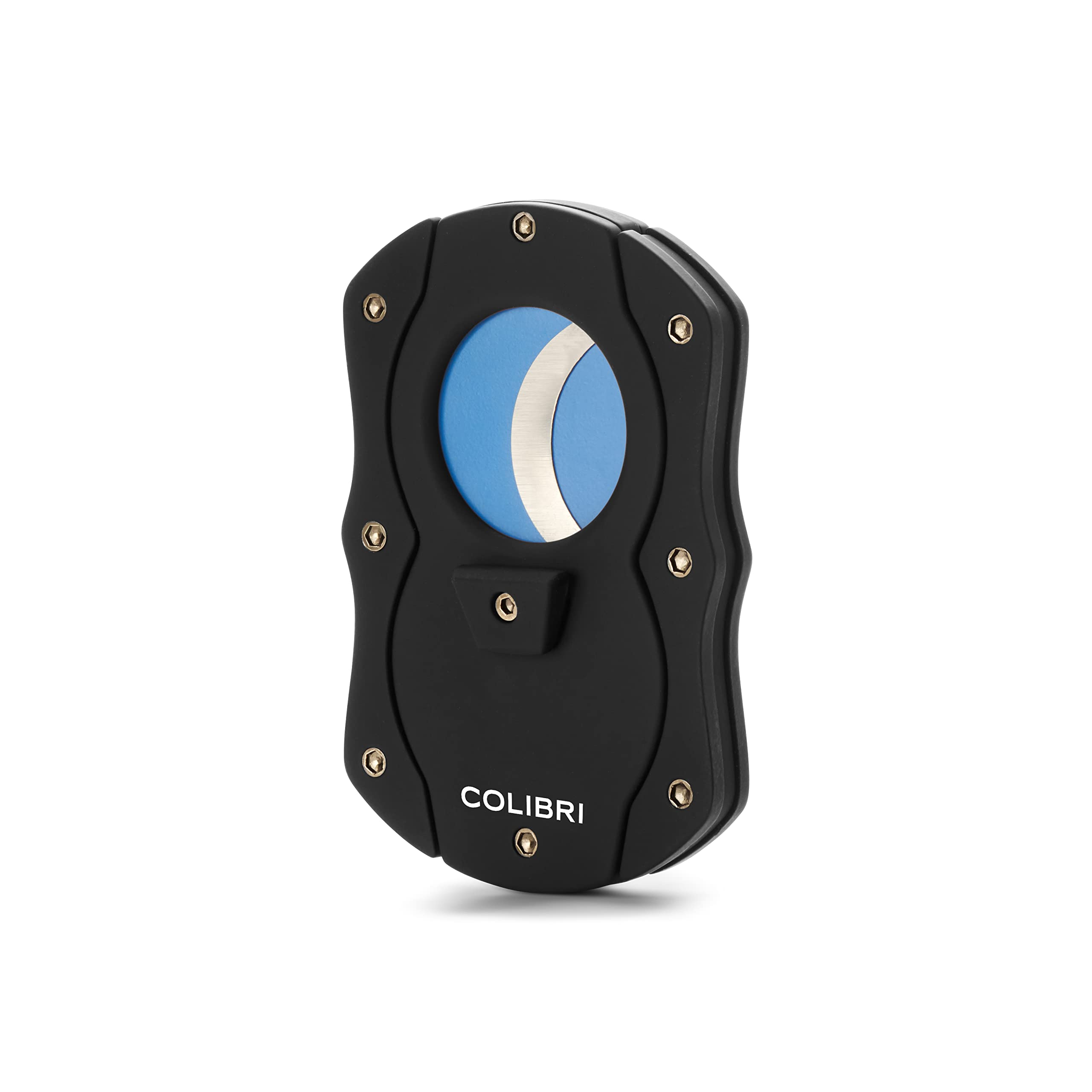 Colibri cut | Double Guillotine Cigar Cutter| Black with Blue accents |Spring Loaded Release|Up-to 62 Ring Gauge Cigars| Ergonomic Design | Includes Gift-box