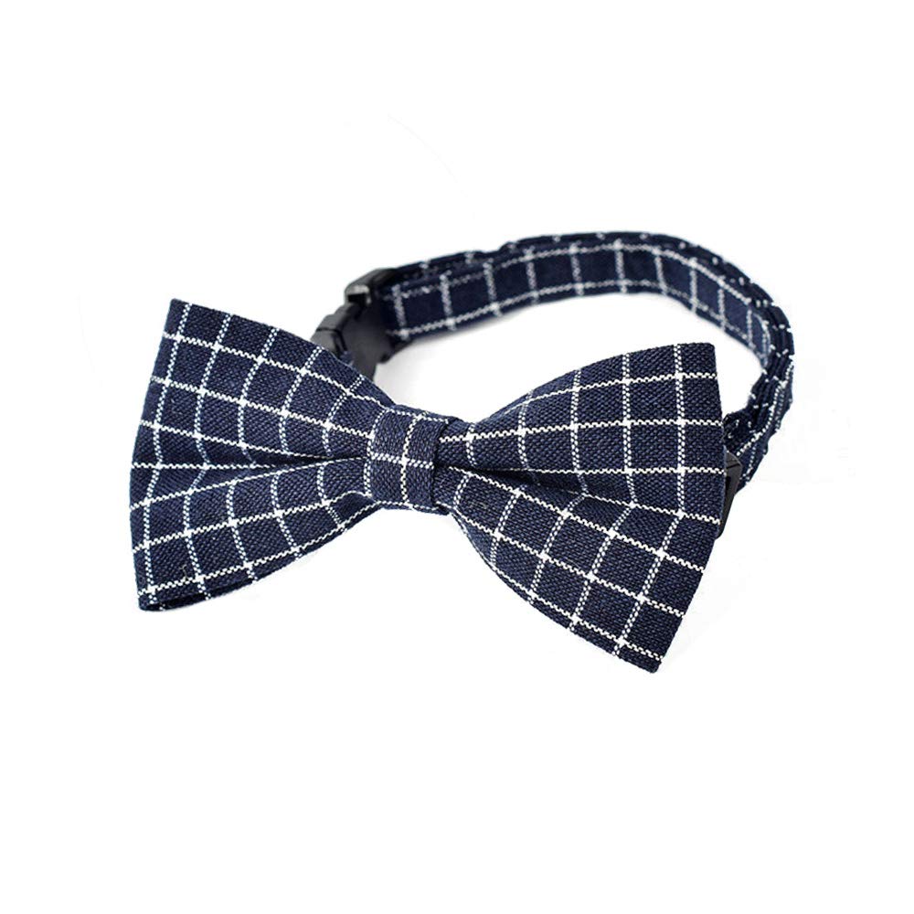 Lichi Bow Ties for Dog Collar Navy Blue Plaid Bow Tie Adjustable Cat Pet Collars-L